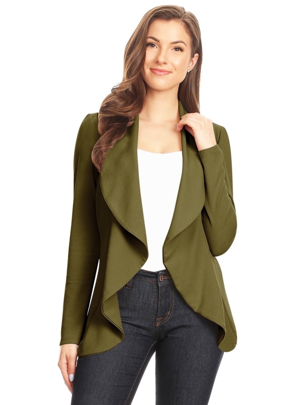 NWT Doublju, Olive green open-front cardigan-with ruched 3/4 sleeve size XL